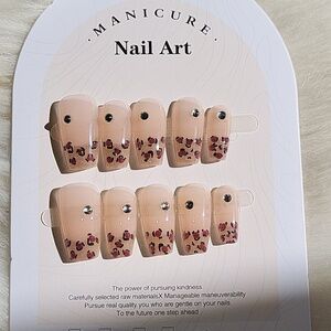 (XS)🎀Handmade Coffin Style Wild Leopard Cateye Gold Tip Press On Nails